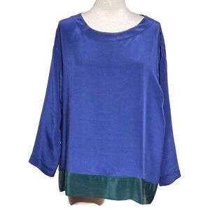 Haldora Rhinebeck New York Long Sleeve Blue Silk Tunic Blouse Size Medium